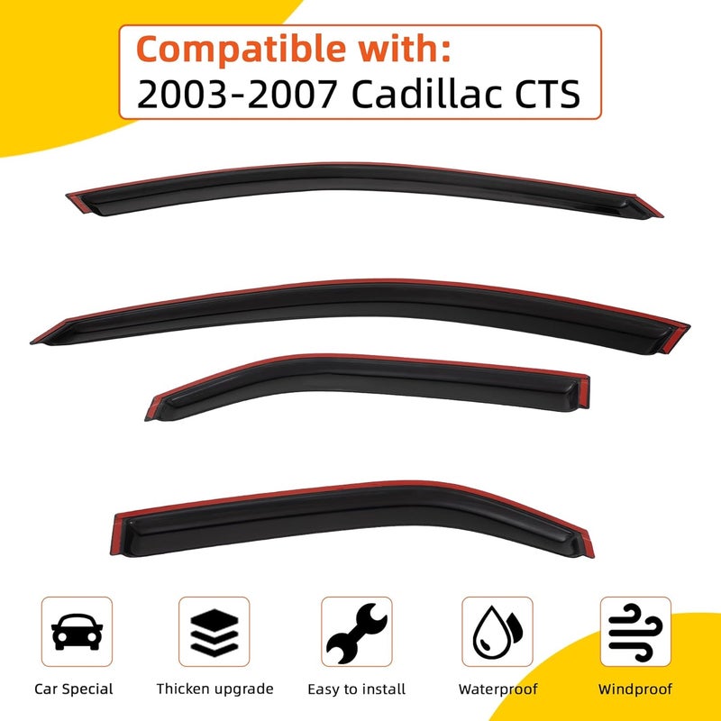 PLDDE Rain Guards Compatible with 2003-2007 Cadillac CTS Tape-On Side Window Visor Wind Deflector Vent Visors Car Accessories 4pcs - Image 2